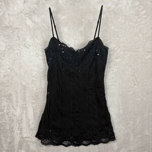 Moa Moa Black Lace Trim Sequin Mesh Camisole Top M Straps Whimsigoth Y2K
Party